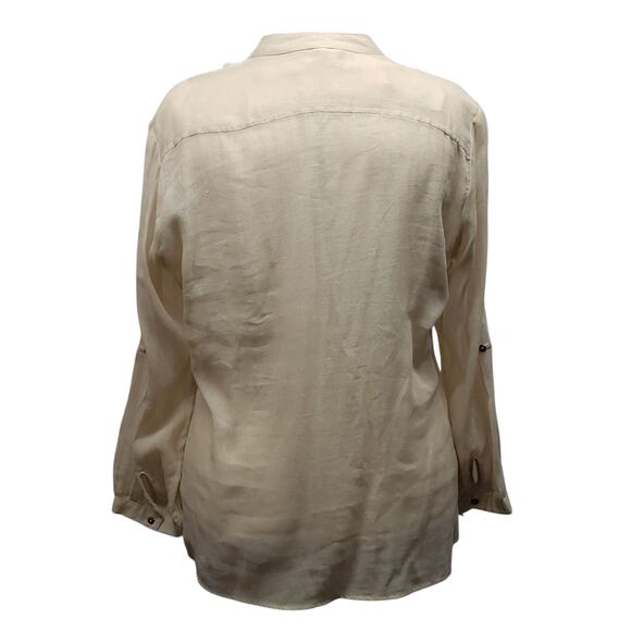 Krazy Kat Womens XL Light Khaki Cotton Tunic Top Crochet Button Front Boho Style - Picture 2 of 12